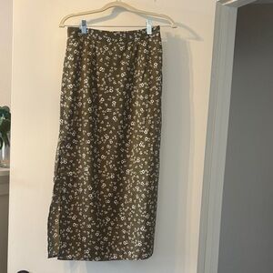 Floral olive green Midi Skirt